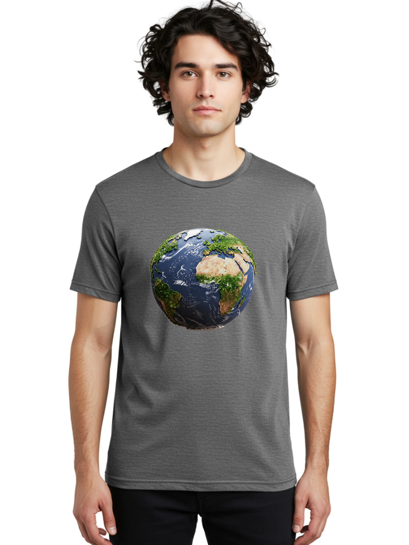 Globe-12 Men'S Graphic Tee, 100% Cotton, Comfortable Casual Summer Wear, Machine Washable, Globe Showing Africa, Europe, And Atlantic Ocean, Global View, Planet Earth, Continents, Oceans, Digital Rendering, 3D Visualization, World Map Baa741