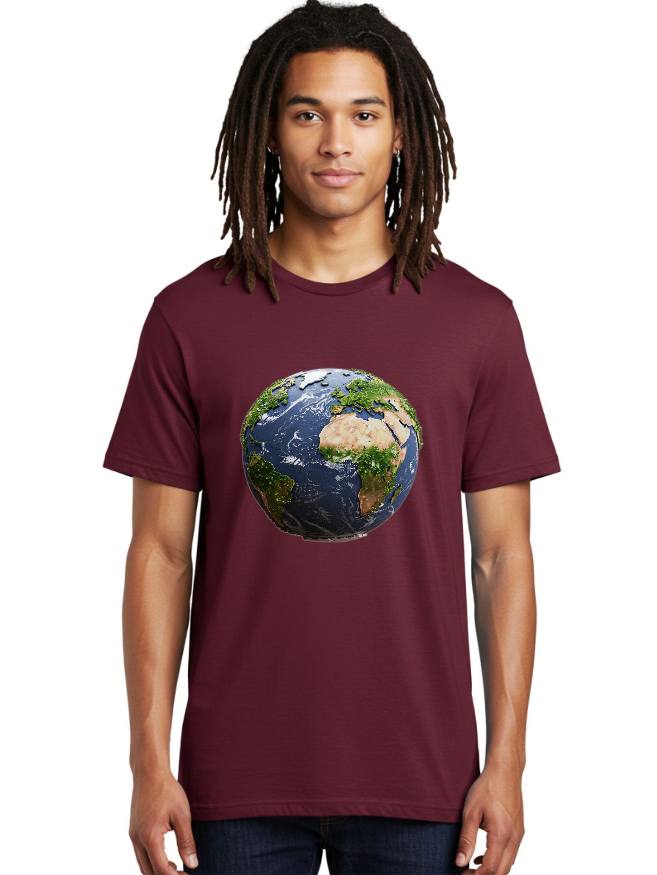 Globe-12 Men'S Graphic Tee, 100% Cotton, Comfortable Casual Summer Wear, Machine Washable, Globe Showing Africa, Europe, And Atlantic Ocean, Global View, Planet Earth, Continents, Oceans, Digital Rendering, 3D Visualization, World Map Baa741