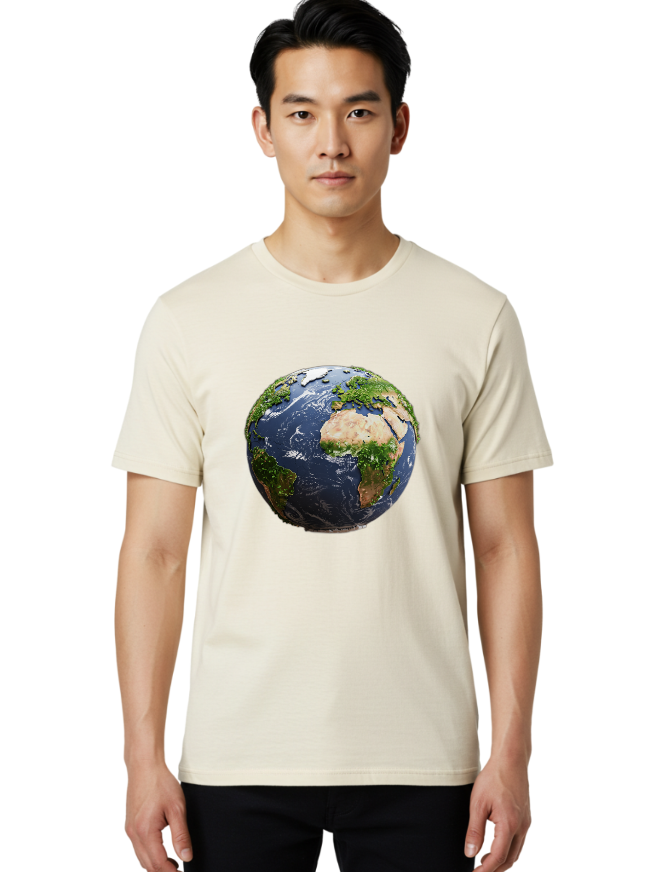 Globe-12 Men'S Graphic Tee, 100% Cotton, Comfortable Casual Summer Wear, Machine Washable, Globe Showing Africa, Europe, And Atlantic Ocean, Global View, Planet Earth, Continents, Oceans, Digital Rendering, 3D Visualization, World Map Baa741
