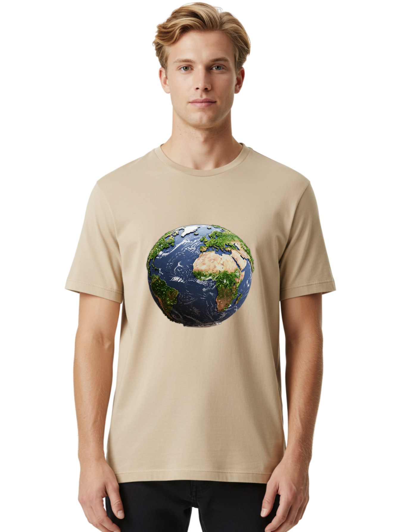 Globe-12 Men'S Graphic Tee, 100% Cotton, Comfortable Casual Summer Wear, Machine Washable, Globe Showing Africa, Europe, And Atlantic Ocean, Global View, Planet Earth, Continents, Oceans, Digital Rendering, 3D Visualization, World Map Baa741