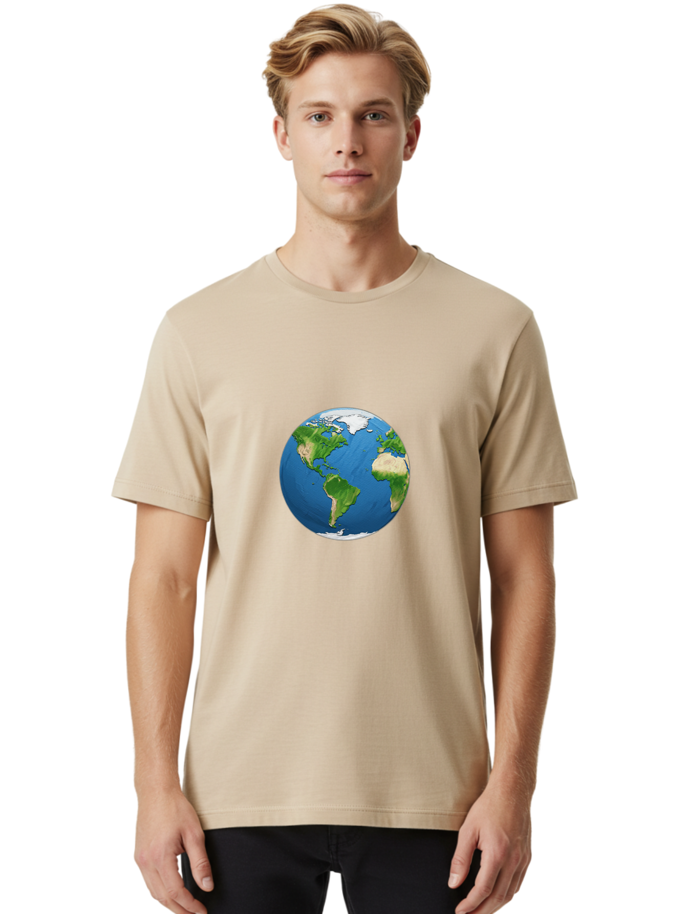 Globe-3 Men'S Graphic Tee, 100% Cotton, Comfortable Casual Summer Wear, Machine Washable, Globe Showing Americas And Africa, Planet Earth, 3D Rendering, Blue Oceans, Green Continents, Natural Resources, Global Unity, Earth From Space Baa743