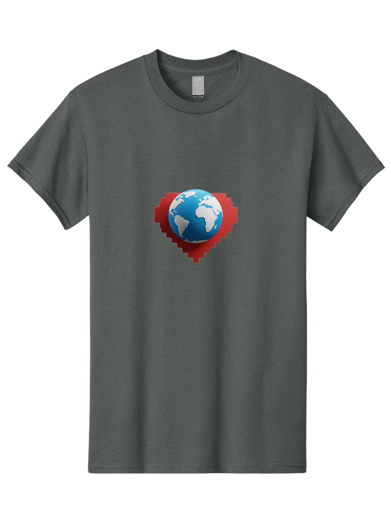 Globe-4 Men'S Graphic Tee, 100% Cotton, Comfortable Casual Summer Wear, Machine Washable, Globe Centered On Red Heart, Global Unity, Love For Earth, World Harmony, Digital Illustration, 3D Globe, Heart Shape, International Cooperation, Baa744