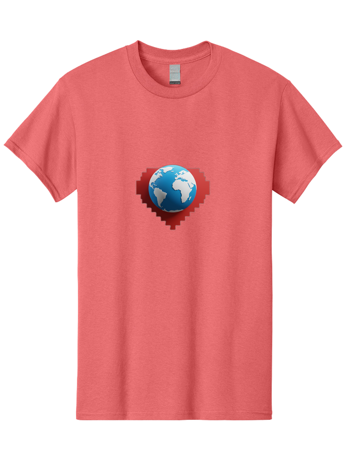 Globe-4 Men'S Graphic Tee, 100% Cotton, Comfortable Casual Summer Wear, Machine Washable, Globe Centered On Red Heart, Global Unity, Love For Earth, World Harmony, Digital Illustration, 3D Globe, Heart Shape, International Cooperation, Baa744