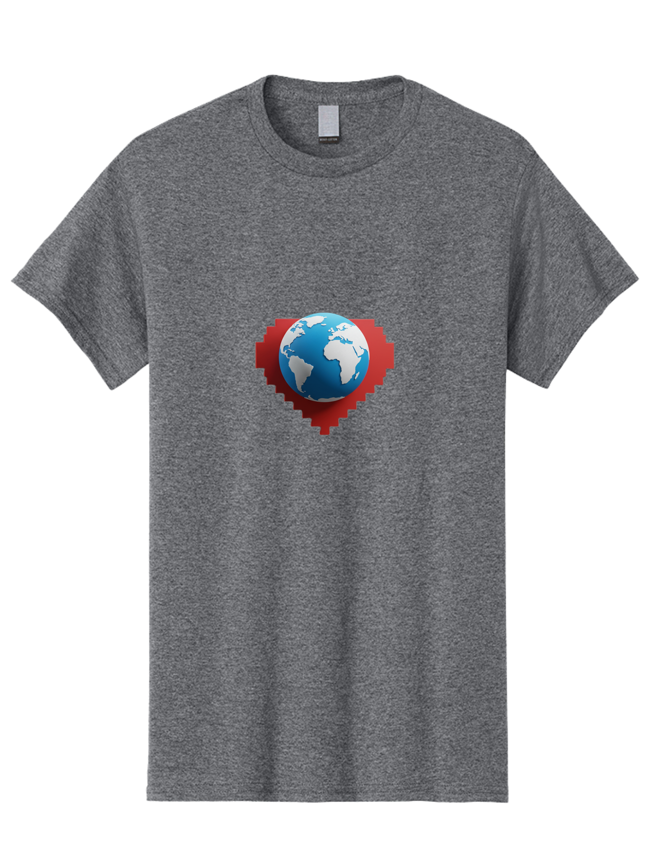 Globe-4 Men'S Graphic Tee, 100% Cotton, Comfortable Casual Summer Wear, Machine Washable, Globe Centered On Red Heart, Global Unity, Love For Earth, World Harmony, Digital Illustration, 3D Globe, Heart Shape, International Cooperation, Baa744