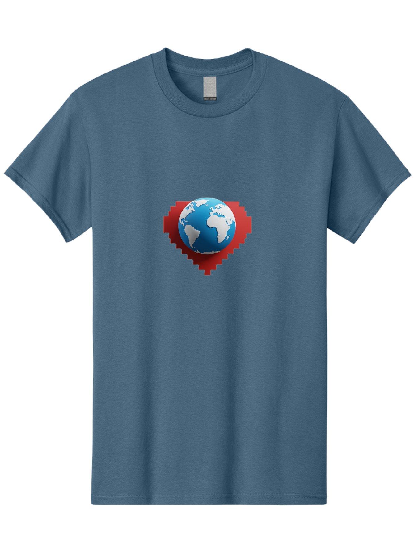 Globe-4 Men'S Graphic Tee, 100% Cotton, Comfortable Casual Summer Wear, Machine Washable, Globe Centered On Red Heart, Global Unity, Love For Earth, World Harmony, Digital Illustration, 3D Globe, Heart Shape, International Cooperation, Baa744