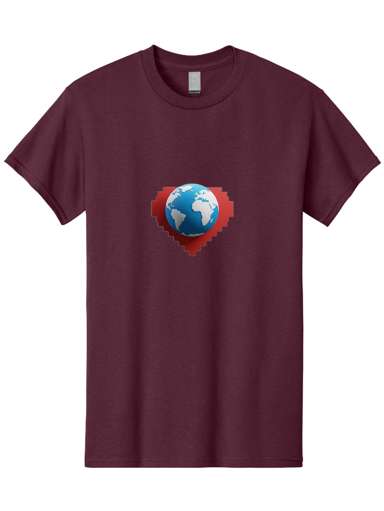Globe-4 Men'S Graphic Tee, 100% Cotton, Comfortable Casual Summer Wear, Machine Washable, Globe Centered On Red Heart, Global Unity, Love For Earth, World Harmony, Digital Illustration, 3D Globe, Heart Shape, International Cooperation, Baa744