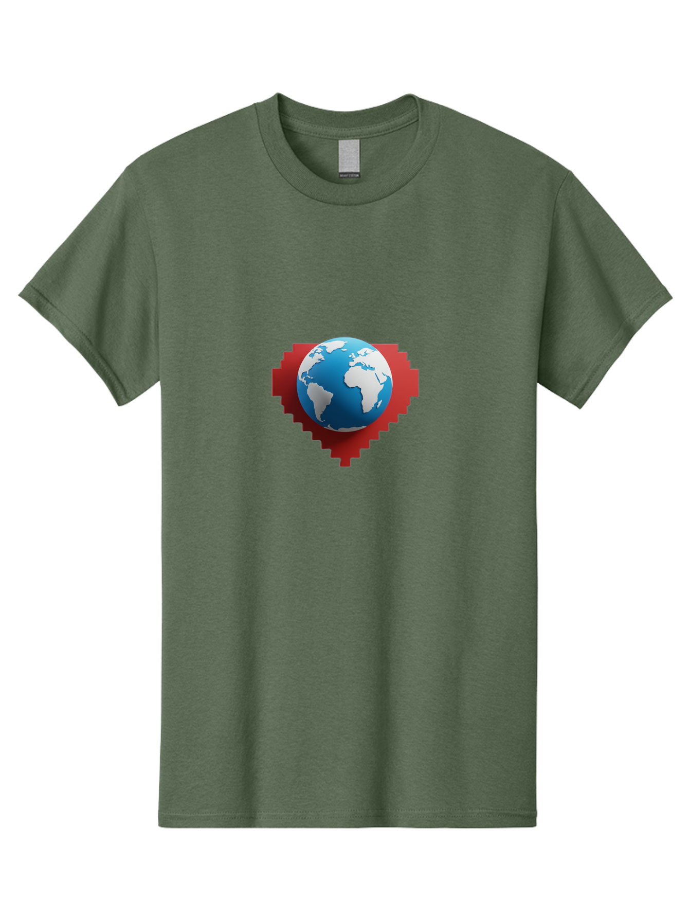 Globe-4 Men'S Graphic Tee, 100% Cotton, Comfortable Casual Summer Wear, Machine Washable, Globe Centered On Red Heart, Global Unity, Love For Earth, World Harmony, Digital Illustration, 3D Globe, Heart Shape, International Cooperation, Baa744