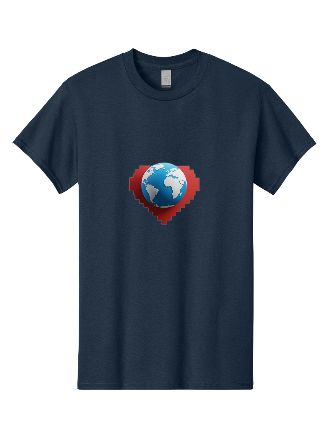 Globe-4 Men'S Graphic Tee, 100% Cotton, Comfortable Casual Summer Wear, Machine Washable, Globe Centered On Red Heart, Global Unity, Love For Earth, World Harmony, Digital Illustration, 3D Globe, Heart Shape, International Cooperation, Baa744