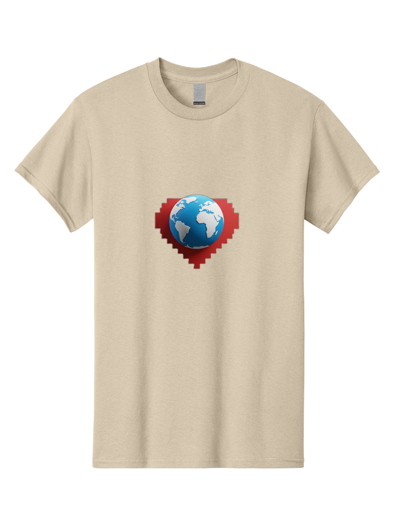 Globe-4 Men'S Graphic Tee, 100% Cotton, Comfortable Casual Summer Wear, Machine Washable, Globe Centered On Red Heart, Global Unity, Love For Earth, World Harmony, Digital Illustration, 3D Globe, Heart Shape, International Cooperation, Baa744