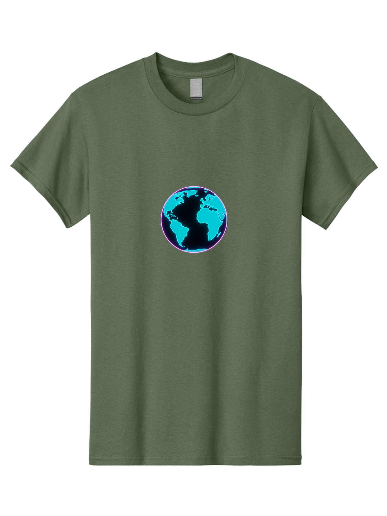 Globe-9 Men'S Graphic Tee, 100% Cotton, Comfortable Casual Summer Wear, Machine Washable, Globe, World Map, Blue And Black Silhouette, Centered, Visual Representation, Earth'S Surface, Americas Centered, Pink Outline, Modern Design, Baa749