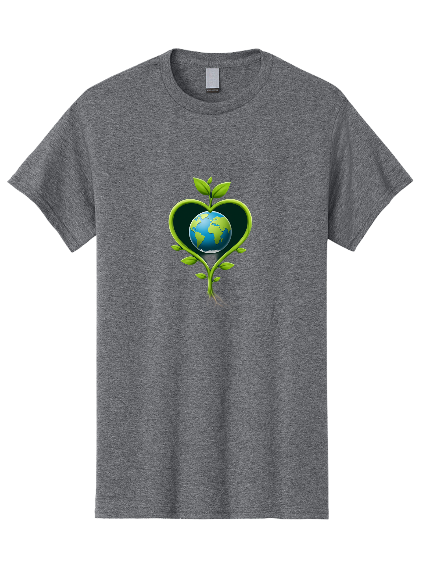 Globe-In-Heart-1 Men'S Graphic Tee, 100% Cotton, Comfortable Casual Summer Wear, Machine Washable, Globe In Heart Shape, Love For The Planet, Eco-Friendly, Green Leaves, Environmental Conservation, Sustainable Living, Earth Care, Heartwarming, Baa752