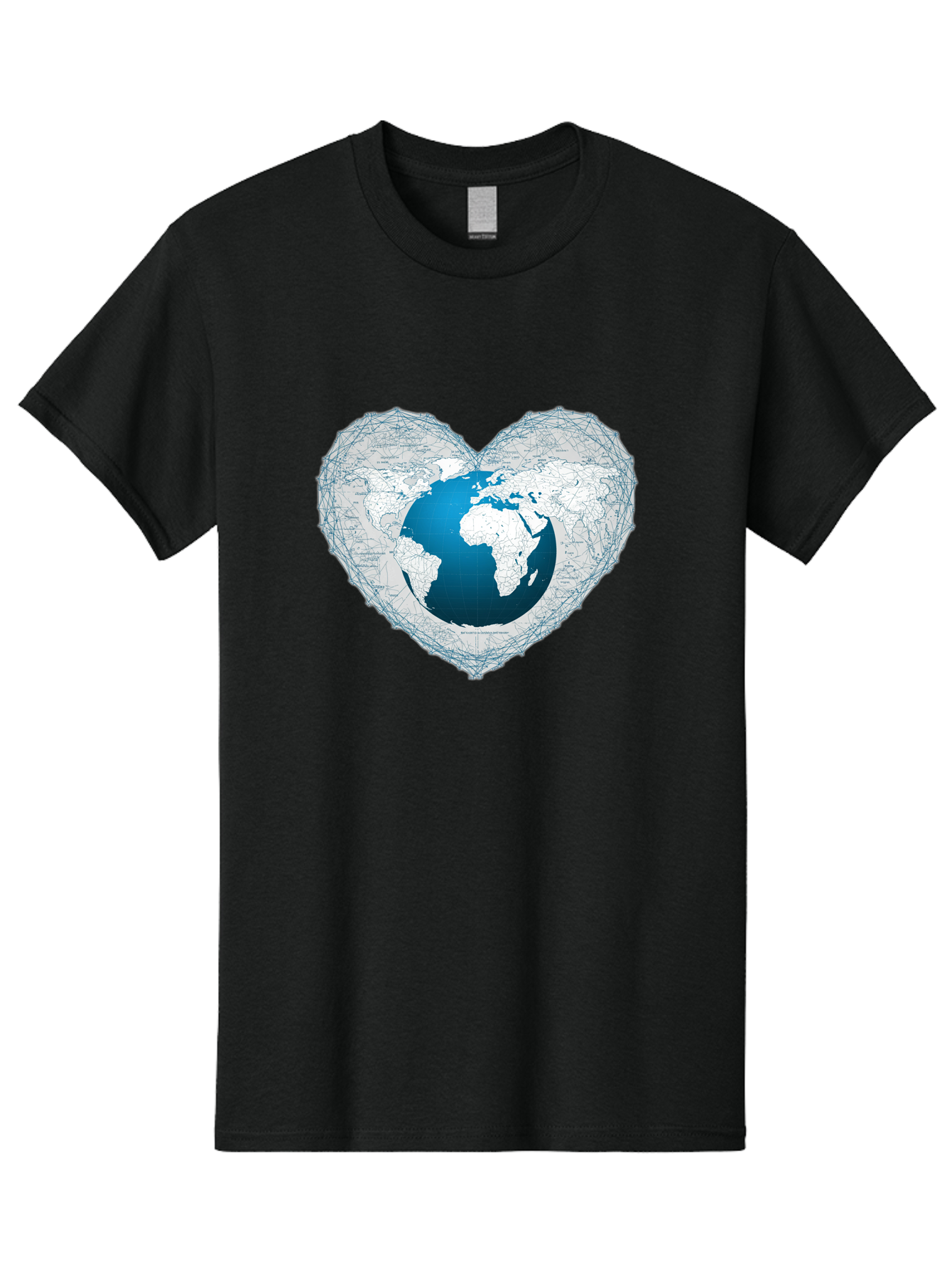 Globe-In-Heart-2 Men'S Graphic Tee, 100% Cotton, Comfortable Casual Summer Wear, Machine Washable, Globe In Heart Shape, World Map, Love For The Earth, Global Unity, Blue Gradient, Wireframe Design, Earth Illustration, Heart-Shaped Globe Baa753