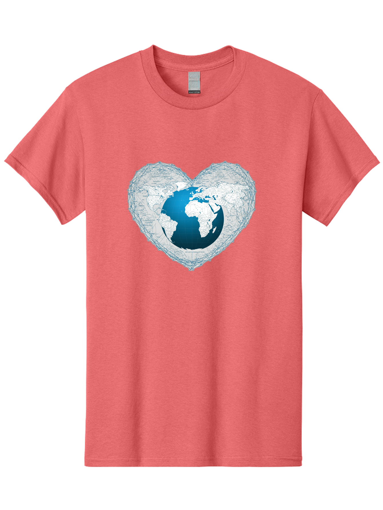 Globe-In-Heart-2 Men'S Graphic Tee, 100% Cotton, Comfortable Casual Summer Wear, Machine Washable, Globe In Heart Shape, World Map, Love For The Earth, Global Unity, Blue Gradient, Wireframe Design, Earth Illustration, Heart-Shaped Globe Baa753