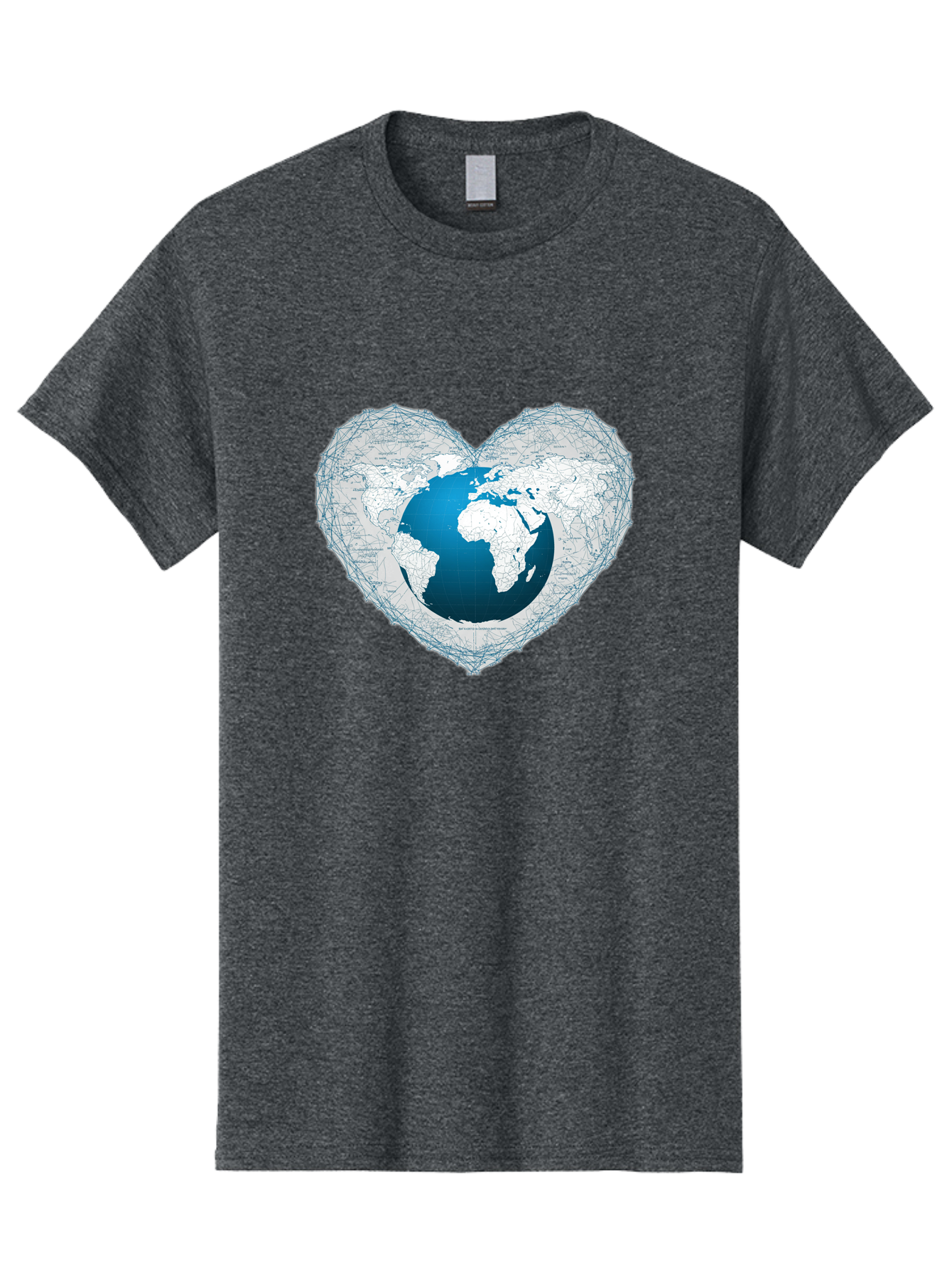 Globe-In-Heart-2 Men'S Graphic Tee, 100% Cotton, Comfortable Casual Summer Wear, Machine Washable, Globe In Heart Shape, World Map, Love For The Earth, Global Unity, Blue Gradient, Wireframe Design, Earth Illustration, Heart-Shaped Globe Baa753