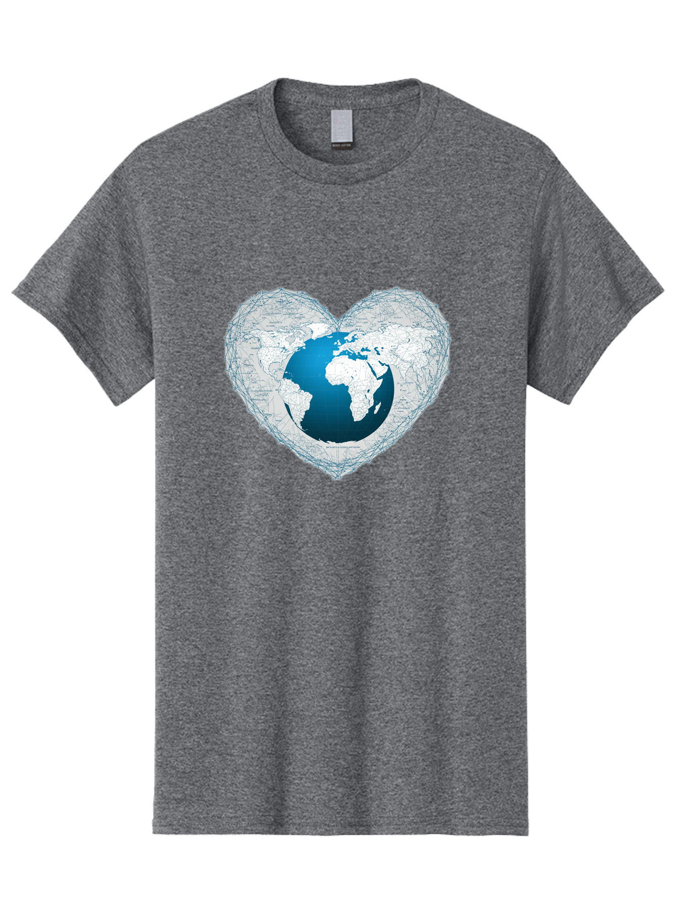 Globe-In-Heart-2 Men'S Graphic Tee, 100% Cotton, Comfortable Casual Summer Wear, Machine Washable, Globe In Heart Shape, World Map, Love For The Earth, Global Unity, Blue Gradient, Wireframe Design, Earth Illustration, Heart-Shaped Globe Baa753