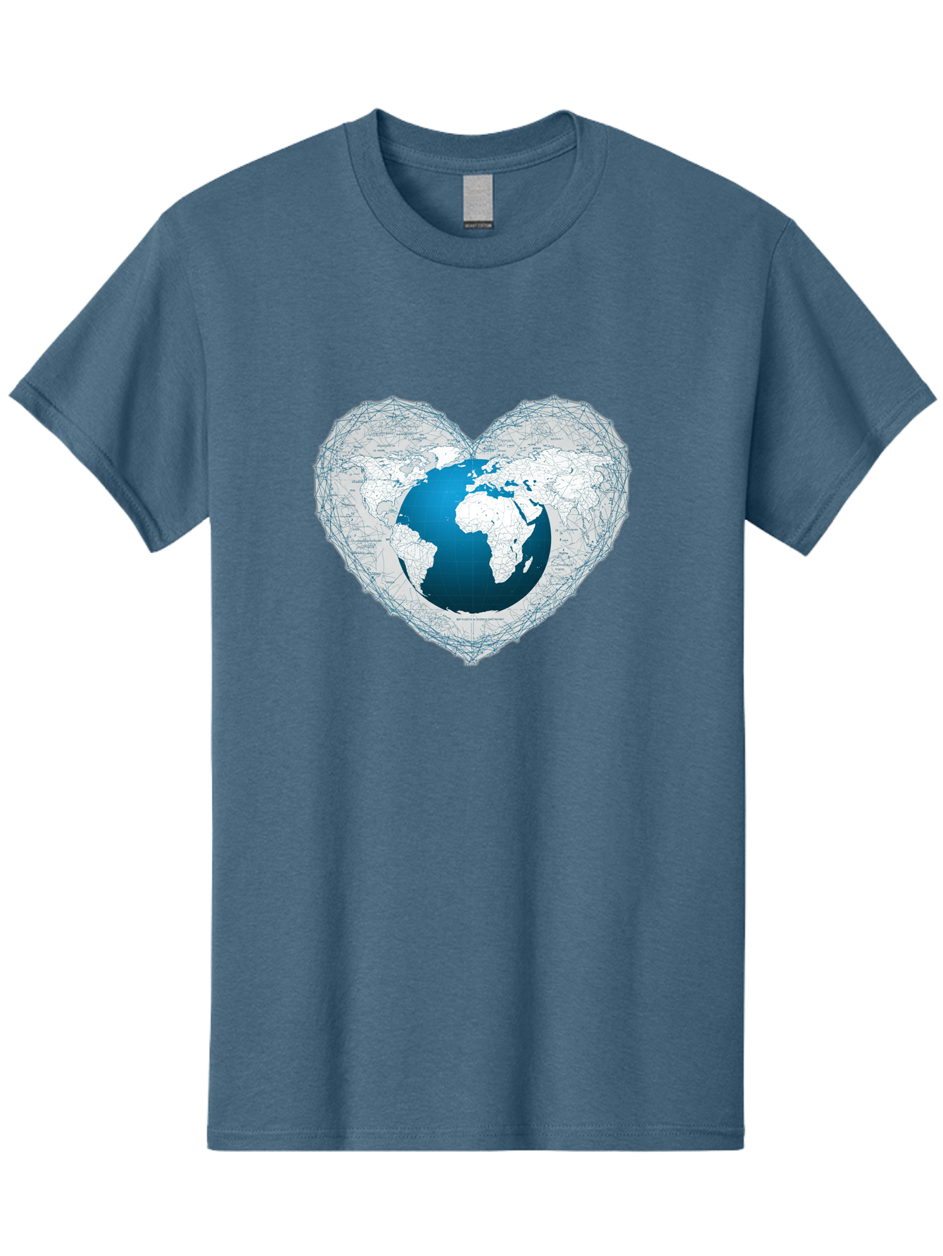 Globe-In-Heart-2 Men'S Graphic Tee, 100% Cotton, Comfortable Casual Summer Wear, Machine Washable, Globe In Heart Shape, World Map, Love For The Earth, Global Unity, Blue Gradient, Wireframe Design, Earth Illustration, Heart-Shaped Globe Baa753