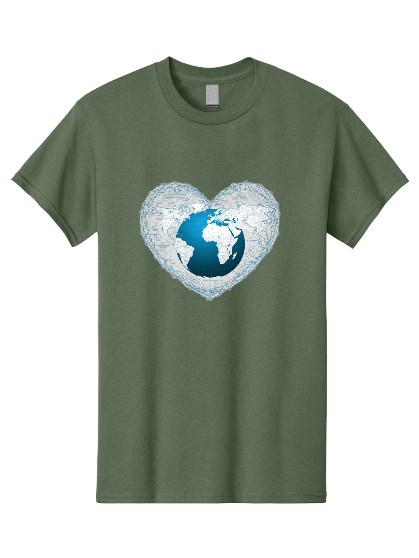 Globe-In-Heart-2 Men'S Graphic Tee, 100% Cotton, Comfortable Casual Summer Wear, Machine Washable, Globe In Heart Shape, World Map, Love For The Earth, Global Unity, Blue Gradient, Wireframe Design, Earth Illustration, Heart-Shaped Globe Baa753