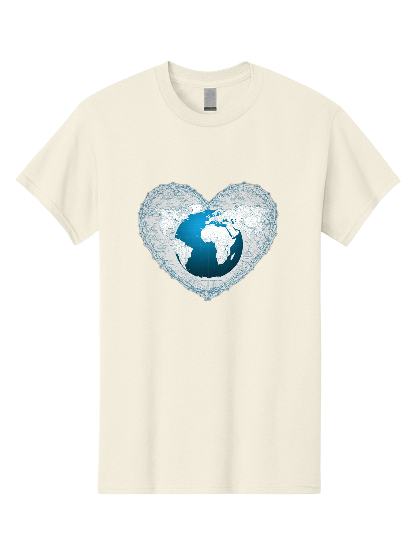 Globe-In-Heart-2 Men'S Graphic Tee, 100% Cotton, Comfortable Casual Summer Wear, Machine Washable, Globe In Heart Shape, World Map, Love For The Earth, Global Unity, Blue Gradient, Wireframe Design, Earth Illustration, Heart-Shaped Globe Baa753