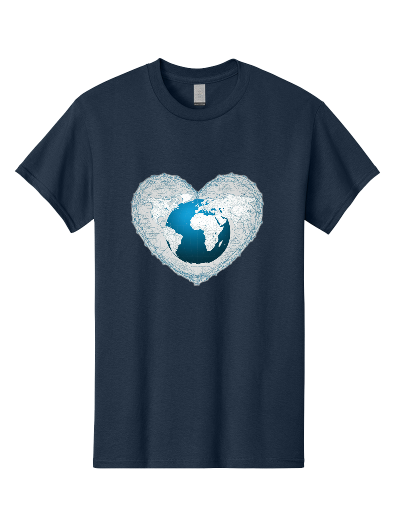 Globe-In-Heart-2 Men'S Graphic Tee, 100% Cotton, Comfortable Casual Summer Wear, Machine Washable, Globe In Heart Shape, World Map, Love For The Earth, Global Unity, Blue Gradient, Wireframe Design, Earth Illustration, Heart-Shaped Globe Baa753