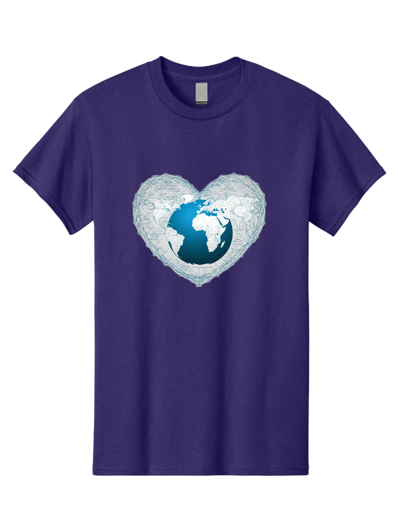 Globe-In-Heart-2 Men'S Graphic Tee, 100% Cotton, Comfortable Casual Summer Wear, Machine Washable, Globe In Heart Shape, World Map, Love For The Earth, Global Unity, Blue Gradient, Wireframe Design, Earth Illustration, Heart-Shaped Globe Baa753