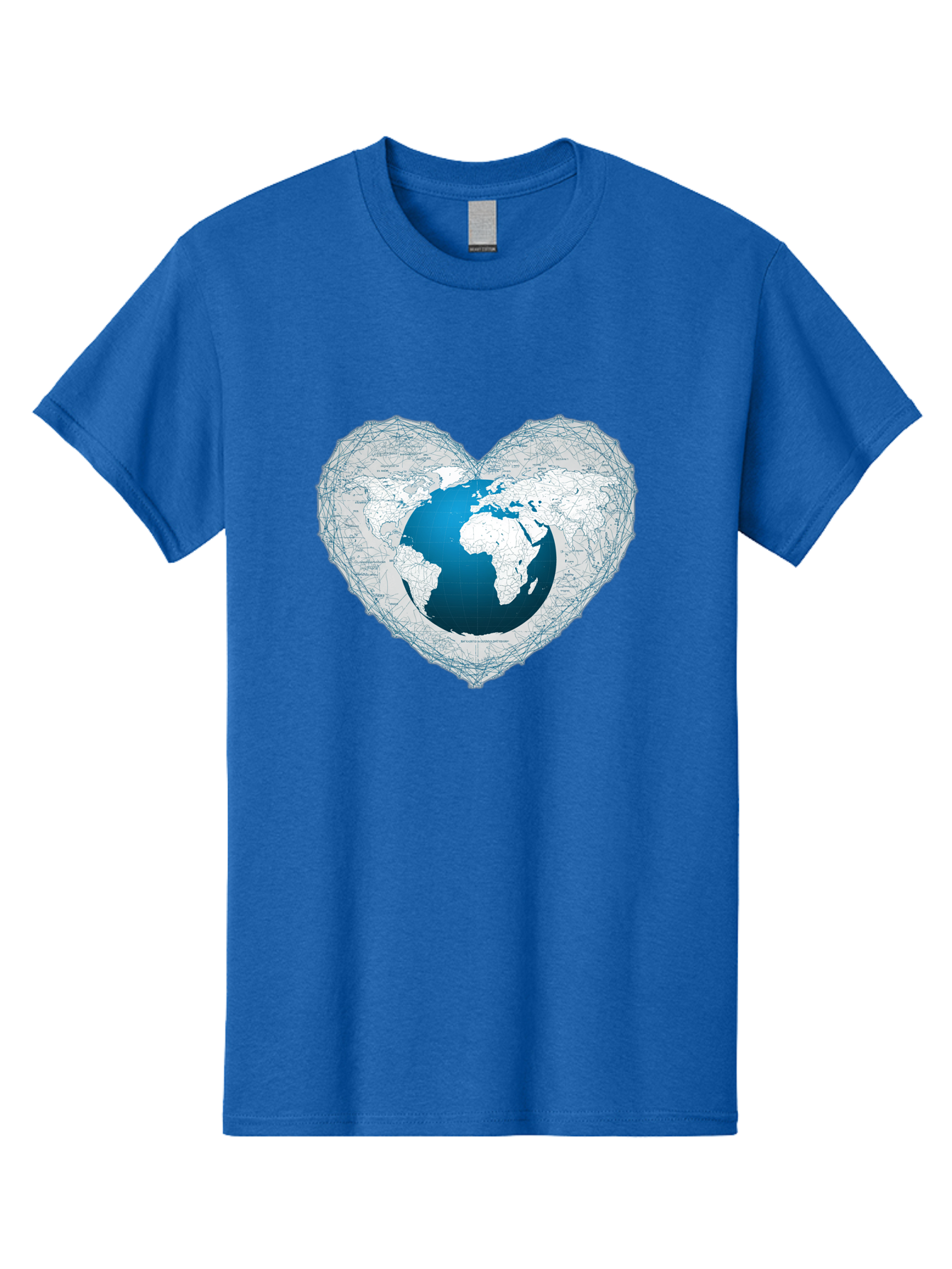 Globe-In-Heart-2 Men'S Graphic Tee, 100% Cotton, Comfortable Casual Summer Wear, Machine Washable, Globe In Heart Shape, World Map, Love For The Earth, Global Unity, Blue Gradient, Wireframe Design, Earth Illustration, Heart-Shaped Globe Baa753