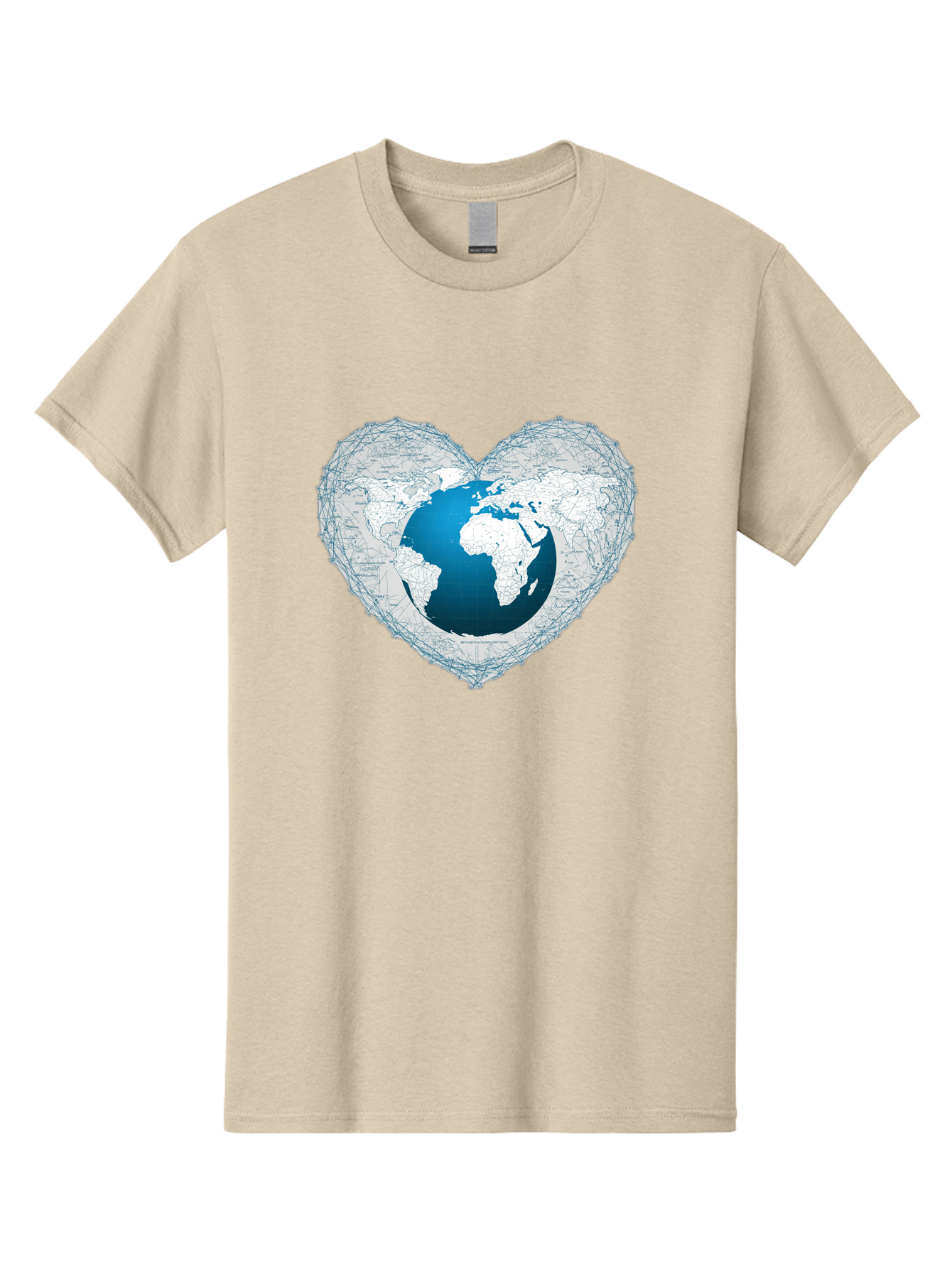Globe-In-Heart-2 Men'S Graphic Tee, 100% Cotton, Comfortable Casual Summer Wear, Machine Washable, Globe In Heart Shape, World Map, Love For The Earth, Global Unity, Blue Gradient, Wireframe Design, Earth Illustration, Heart-Shaped Globe Baa753
