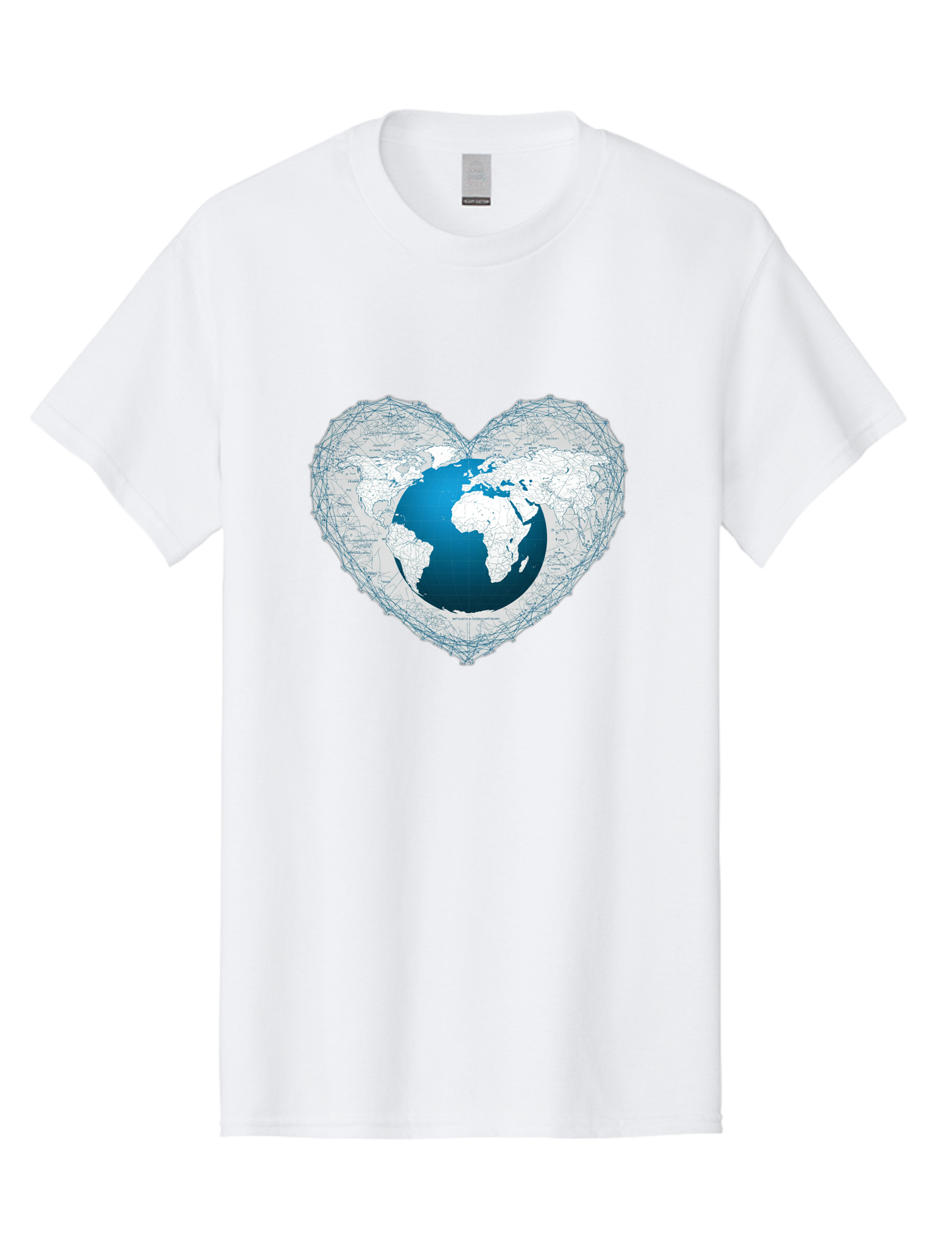 Globe-In-Heart-2 Men'S Graphic Tee, 100% Cotton, Comfortable Casual Summer Wear, Machine Washable, Globe In Heart Shape, World Map, Love For The Earth, Global Unity, Blue Gradient, Wireframe Design, Earth Illustration, Heart-Shaped Globe Baa753