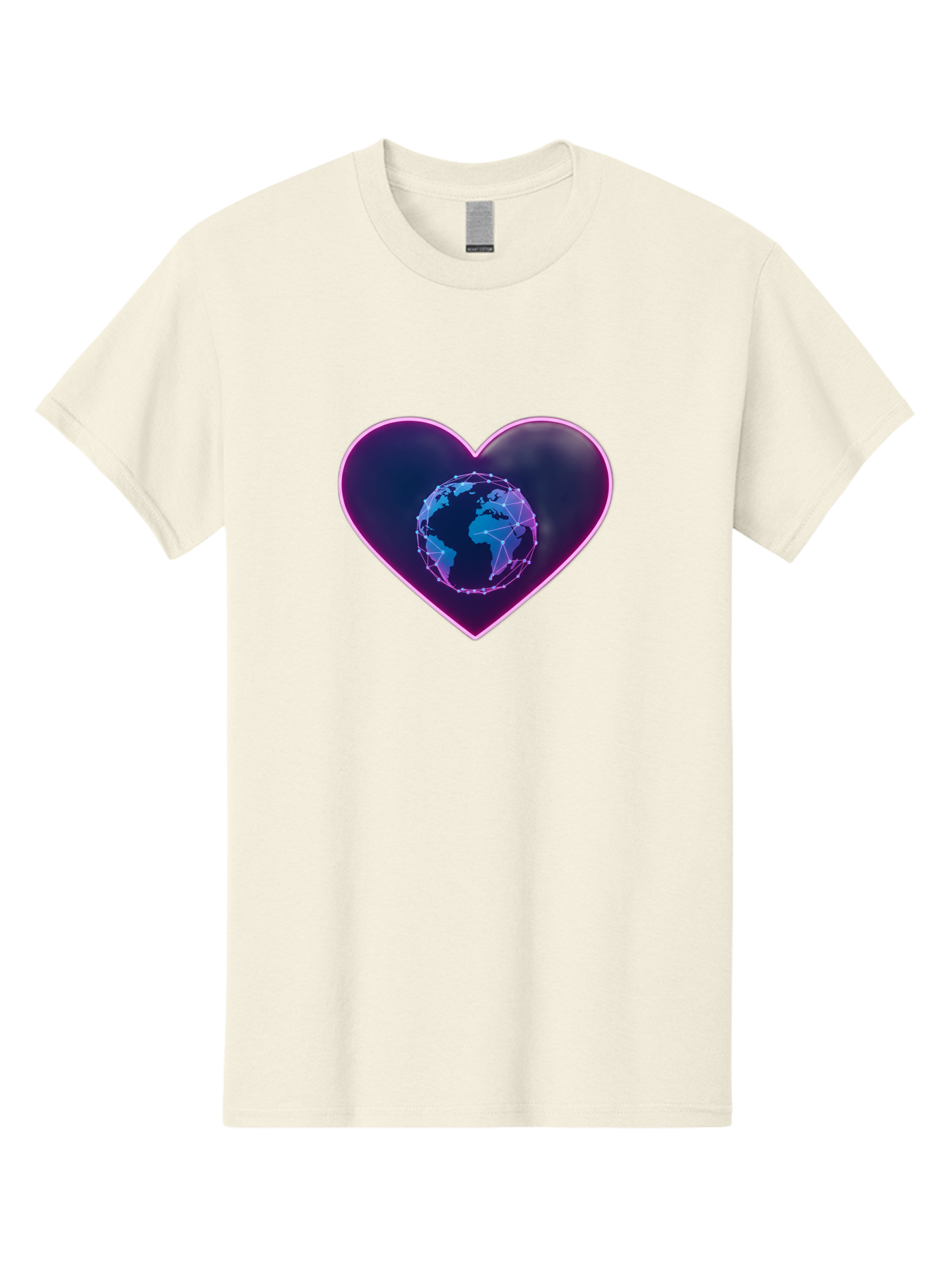 Globe-In-Heart Men'S Graphic Tee, 100% Cotton, Comfortable Casual Summer Wear, Machine Washable, Globe In The Heart, Global Unity, World Love, Interconnectedness, Network Effect, Futuristic Design, Digital Art, Earth Connection Baa754