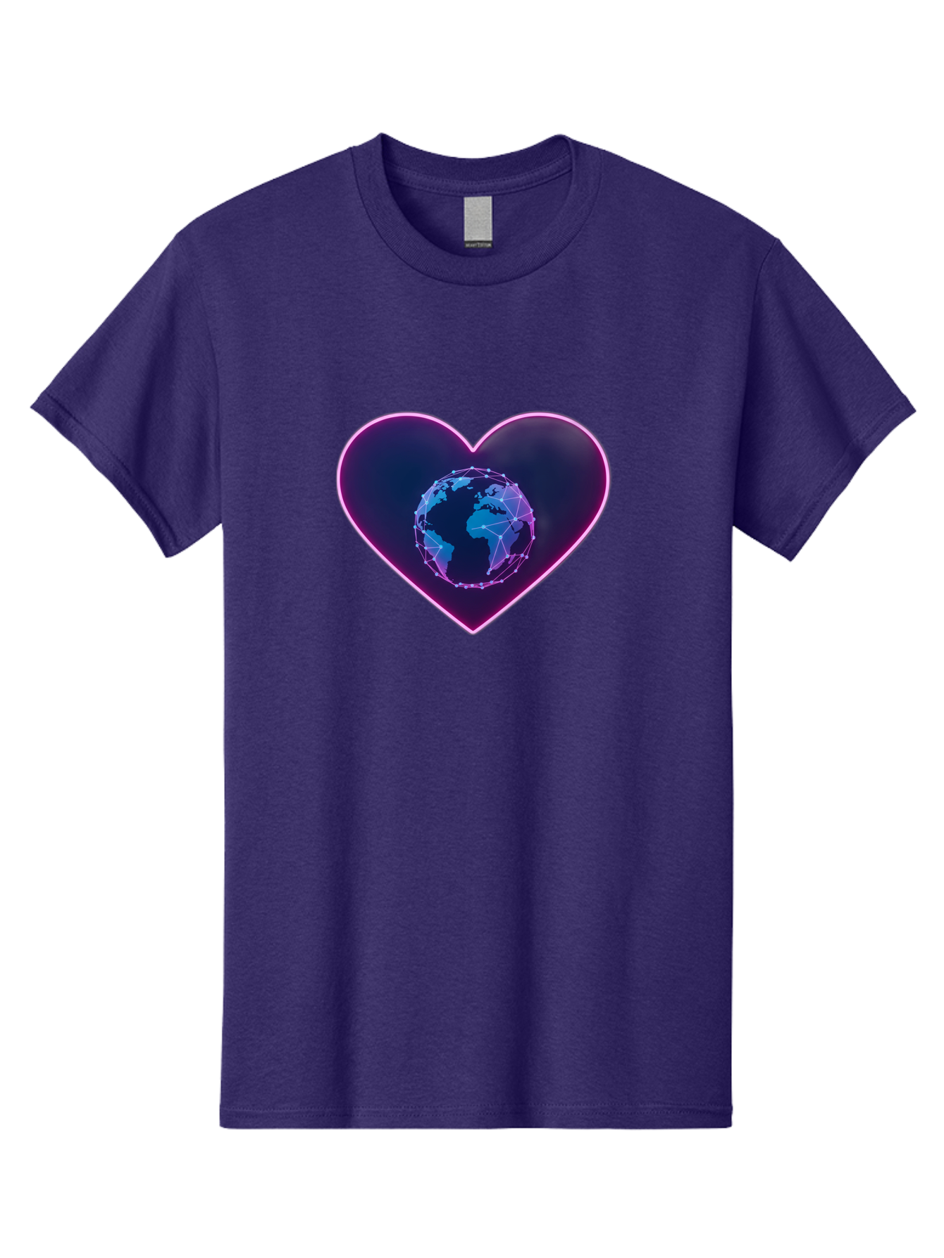 Globe-In-Heart Men'S Graphic Tee, 100% Cotton, Comfortable Casual Summer Wear, Machine Washable, Globe In The Heart, Global Unity, World Love, Interconnectedness, Network Effect, Futuristic Design, Digital Art, Earth Connection Baa754