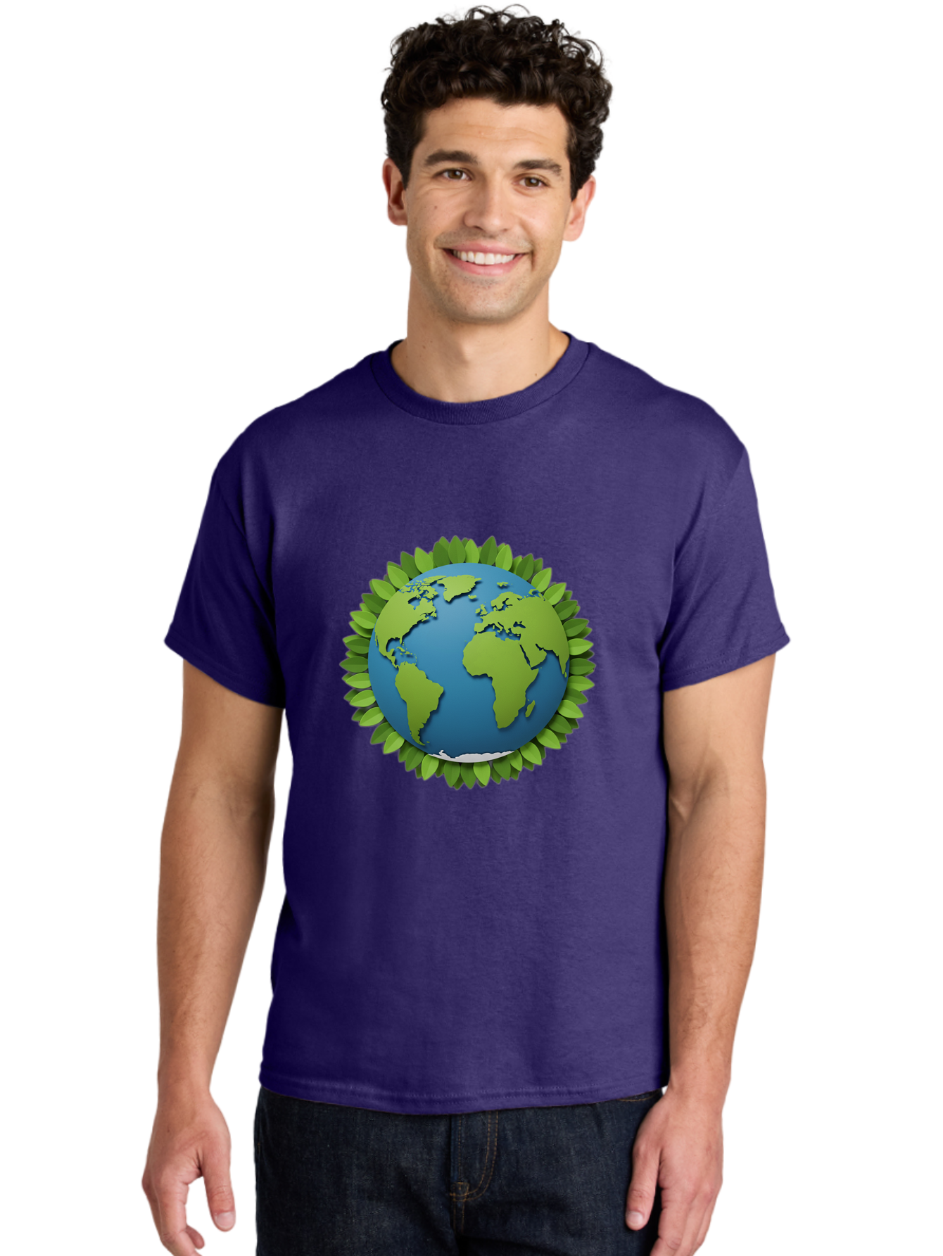Globe-With-Leaves-1 Men'S Graphic Tee, 100% Cotton, Comfortable Casual Summer Wear, Machine Washable, Globe Surrounded By Leaves, Eco-Friendly, Sustainable Living, Environmental Conservation, Green Earth, World Unity, Going Green, Earth Day Baa757