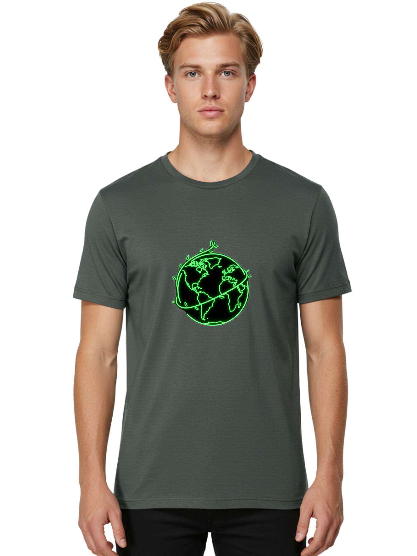 Globe-With-Leaves-2 Men'S Graphic Tee, 100% Cotton, Comfortable Casual Summer Wear, Machine Washable, Globe With Leaves, Eco-Friendly, Sustainable Living, Green Earth, Environmental Awareness, Conservation, Global Unity, Nature, Eco-Conscious Baa758