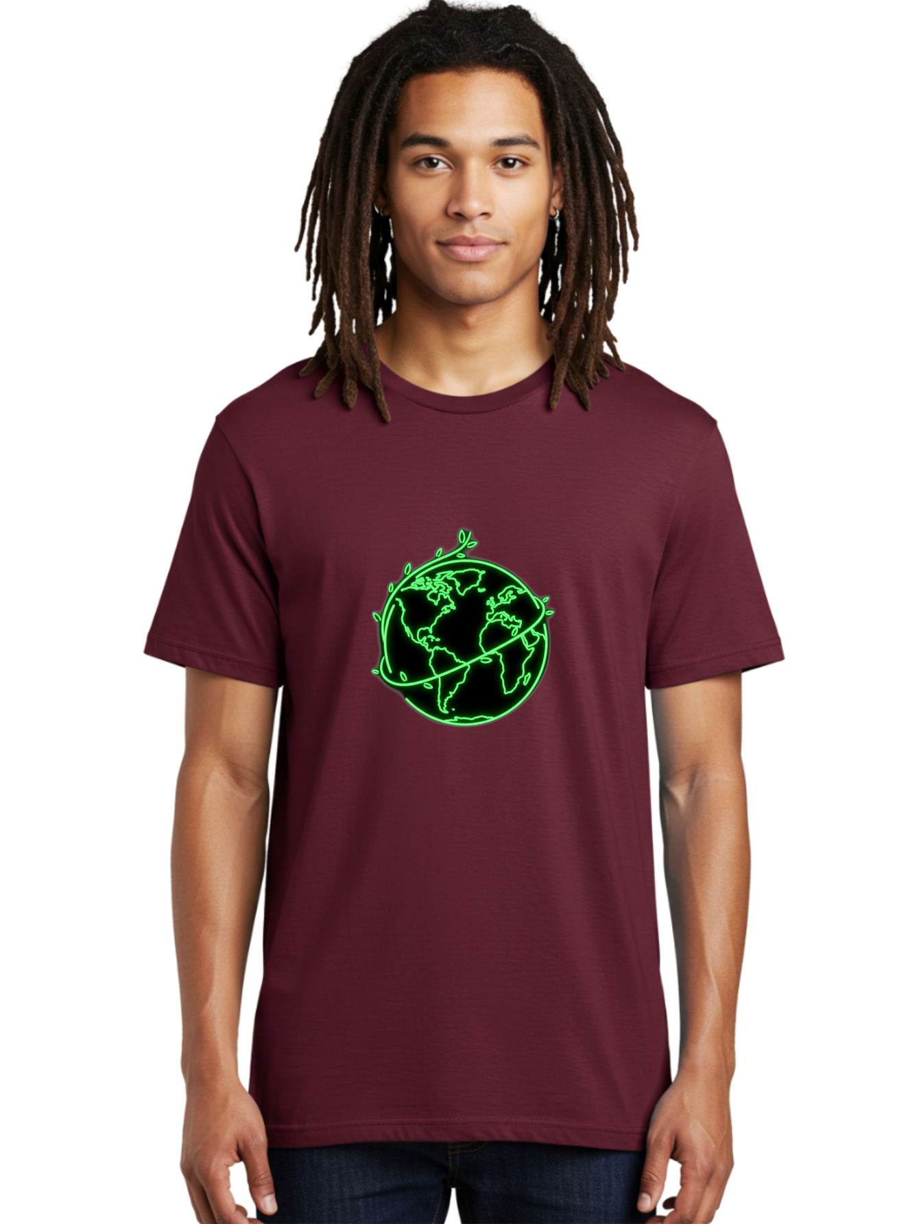 Globe-With-Leaves-2 Men'S Graphic Tee, 100% Cotton, Comfortable Casual Summer Wear, Machine Washable, Globe With Leaves, Eco-Friendly, Sustainable Living, Green Earth, Environmental Awareness, Conservation, Global Unity, Nature, Eco-Conscious Baa758