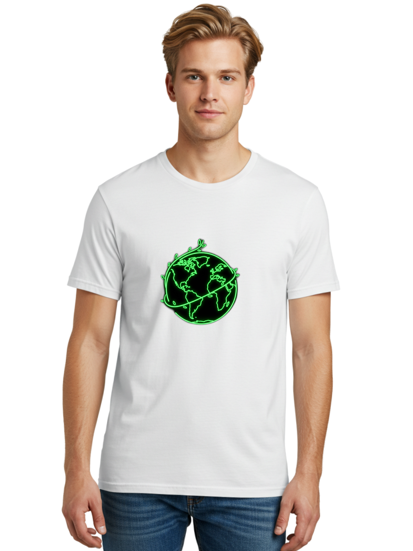 Globe-With-Leaves-2 Men'S Graphic Tee, 100% Cotton, Comfortable Casual Summer Wear, Machine Washable, Globe With Leaves, Eco-Friendly, Sustainable Living, Green Earth, Environmental Awareness, Conservation, Global Unity, Nature, Eco-Conscious Baa758
