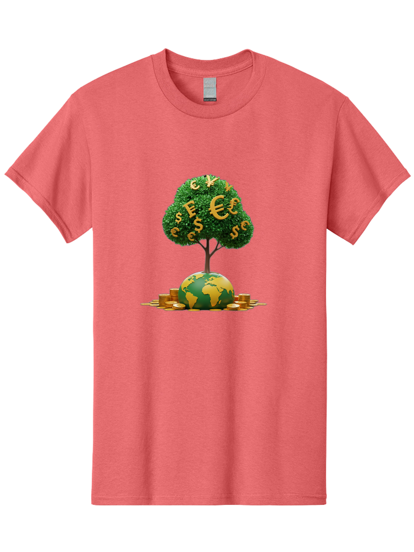 Globe-With-Money-Tree Men'S Graphic Tee, 100% Cotton, Comfortable Casual Summer Wear, Machine Washable, Globe With Money Tree, World Economy, Financial Growth, Euro And Dollar Signs, Global Prosperity, Economic Success, Wealth And Finance, Baa760