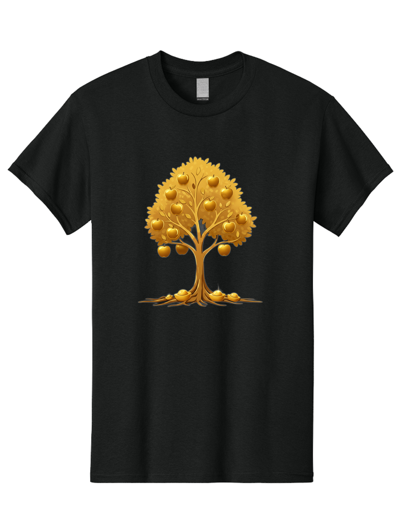 Golden-Apple-Tree Men'S Graphic Tee, 100% Cotton, Comfortable Casual Summer Wear, Machine Washable, Golden Apple Tree, Fruiting Tree, Lush Foliage, Abundant Harvest, Tree Roots, Golden Apples, Autumnal Theme, Symbol Of Prosperity Baa766