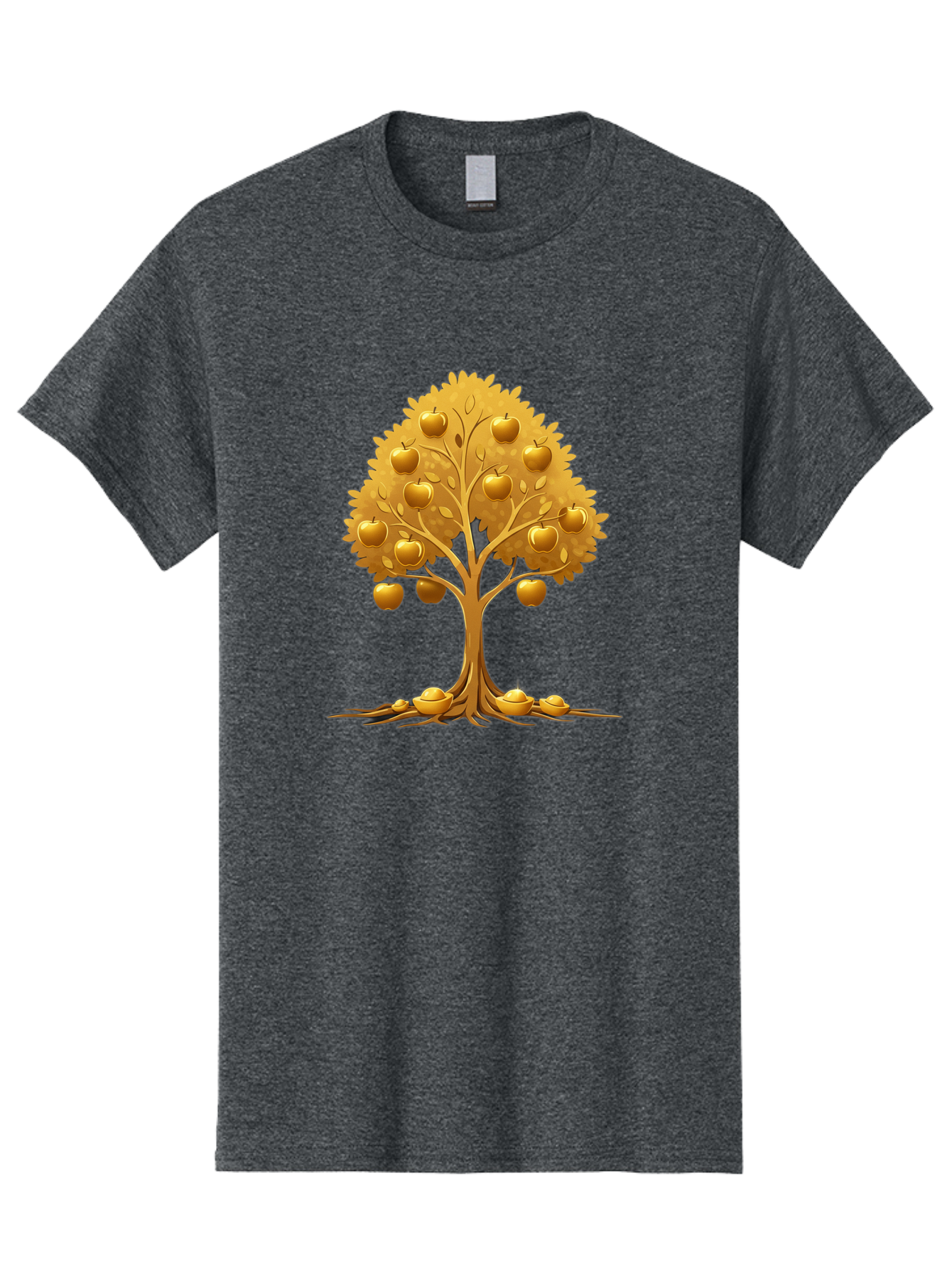 Golden-Apple-Tree Men'S Graphic Tee, 100% Cotton, Comfortable Casual Summer Wear, Machine Washable, Golden Apple Tree, Fruiting Tree, Lush Foliage, Abundant Harvest, Tree Roots, Golden Apples, Autumnal Theme, Symbol Of Prosperity Baa766