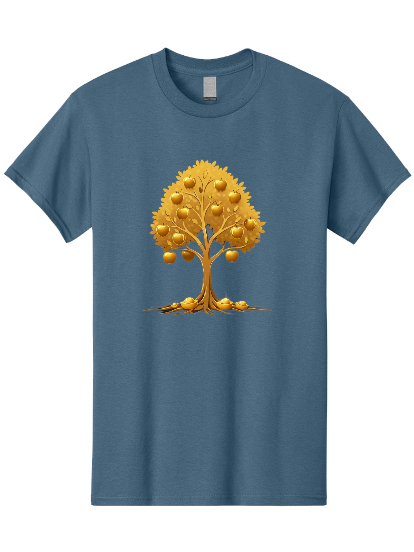 Golden-Apple-Tree Men'S Graphic Tee, 100% Cotton, Comfortable Casual Summer Wear, Machine Washable, Golden Apple Tree, Fruiting Tree, Lush Foliage, Abundant Harvest, Tree Roots, Golden Apples, Autumnal Theme, Symbol Of Prosperity Baa766