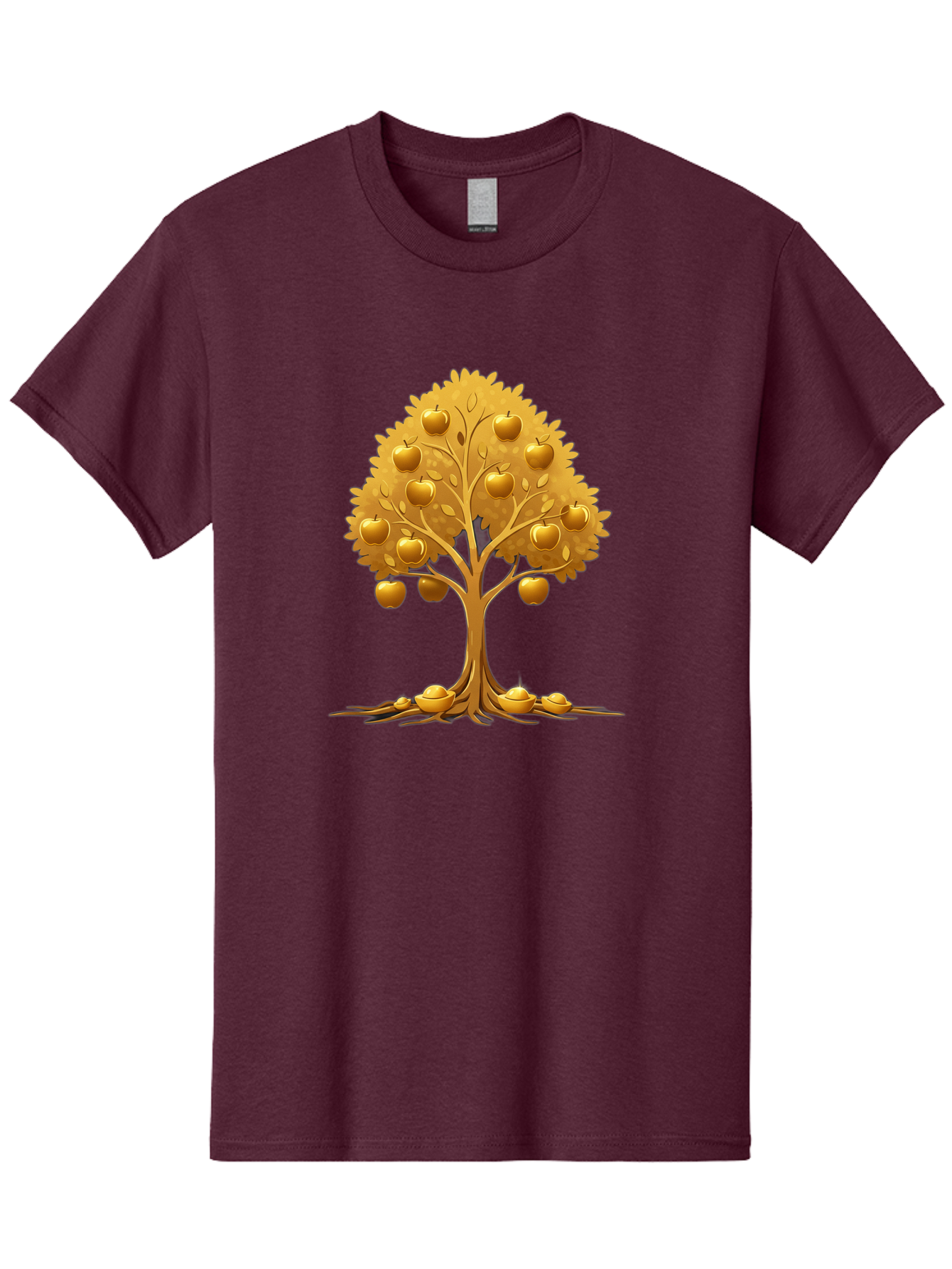 Golden-Apple-Tree Men'S Graphic Tee, 100% Cotton, Comfortable Casual Summer Wear, Machine Washable, Golden Apple Tree, Fruiting Tree, Lush Foliage, Abundant Harvest, Tree Roots, Golden Apples, Autumnal Theme, Symbol Of Prosperity Baa766