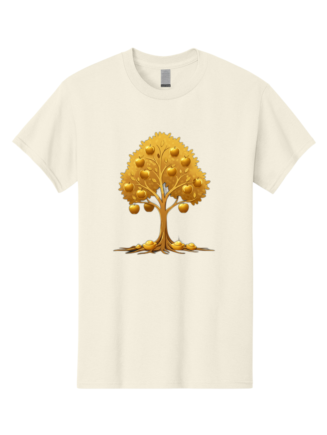 Golden-Apple-Tree Men'S Graphic Tee, 100% Cotton, Comfortable Casual Summer Wear, Machine Washable, Golden Apple Tree, Fruiting Tree, Lush Foliage, Abundant Harvest, Tree Roots, Golden Apples, Autumnal Theme, Symbol Of Prosperity Baa766