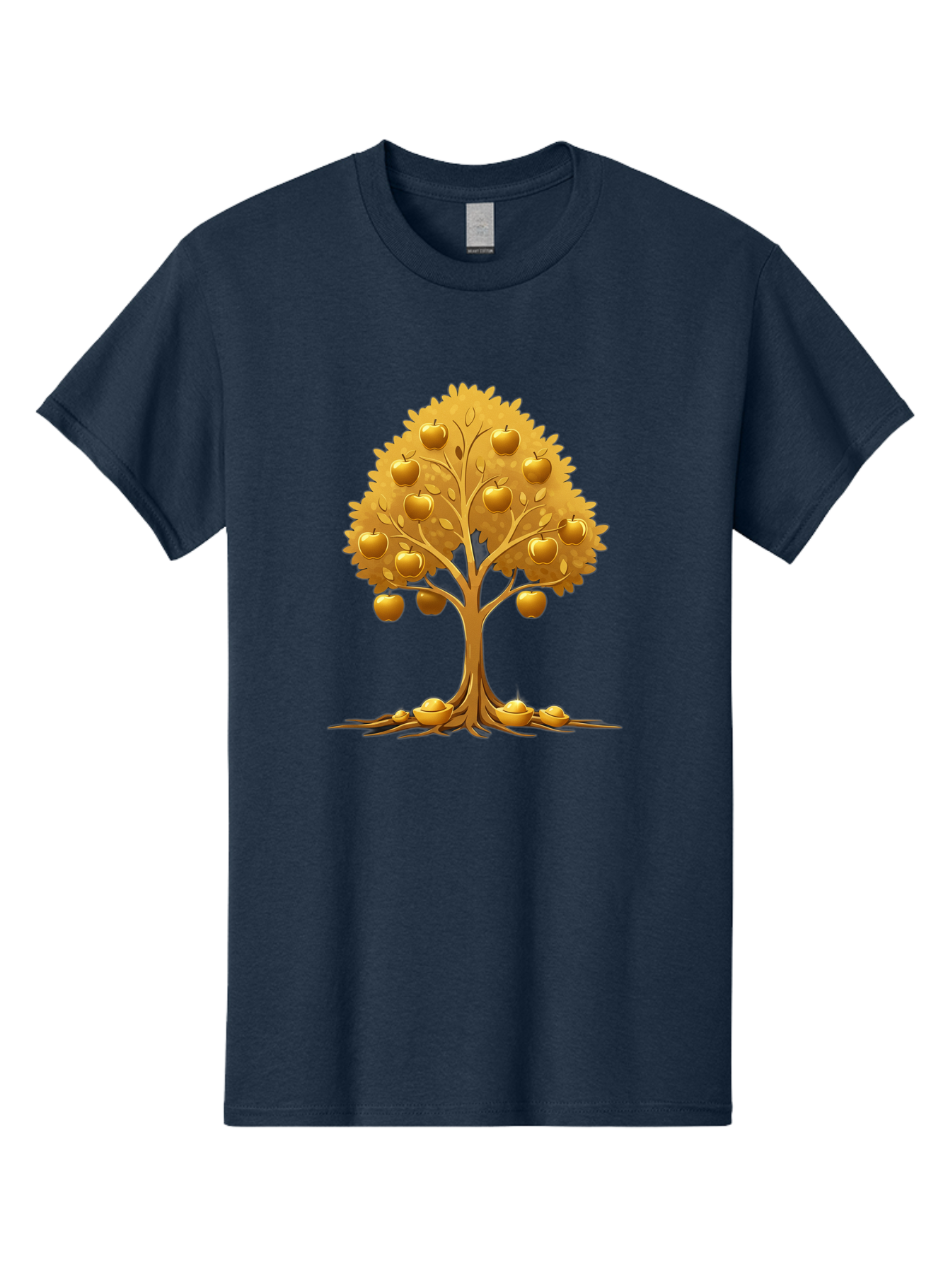 Golden-Apple-Tree Men'S Graphic Tee, 100% Cotton, Comfortable Casual Summer Wear, Machine Washable, Golden Apple Tree, Fruiting Tree, Lush Foliage, Abundant Harvest, Tree Roots, Golden Apples, Autumnal Theme, Symbol Of Prosperity Baa766