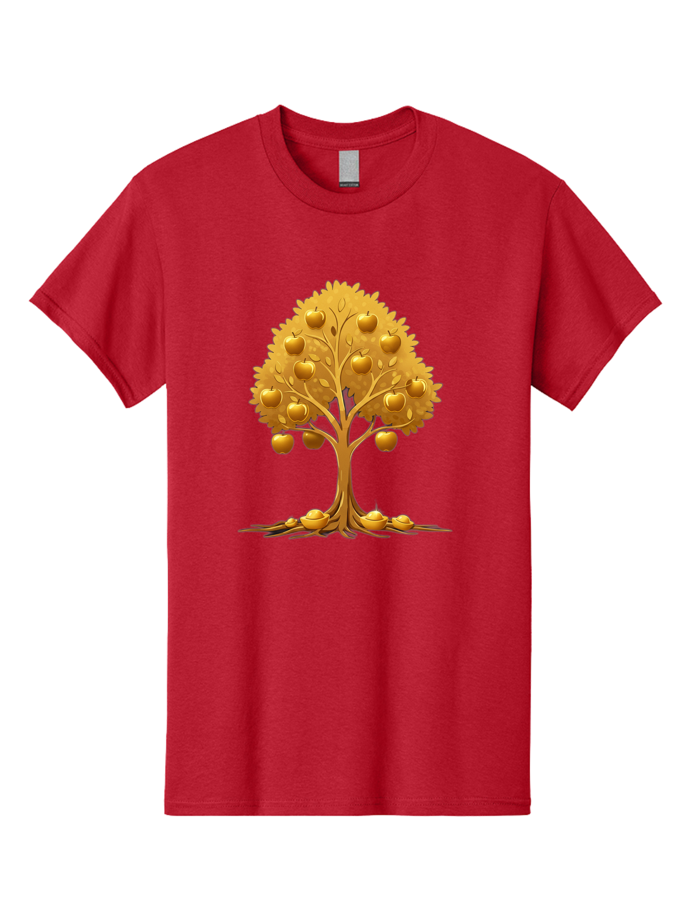 Golden-Apple-Tree Men'S Graphic Tee, 100% Cotton, Comfortable Casual Summer Wear, Machine Washable, Golden Apple Tree, Fruiting Tree, Lush Foliage, Abundant Harvest, Tree Roots, Golden Apples, Autumnal Theme, Symbol Of Prosperity Baa766