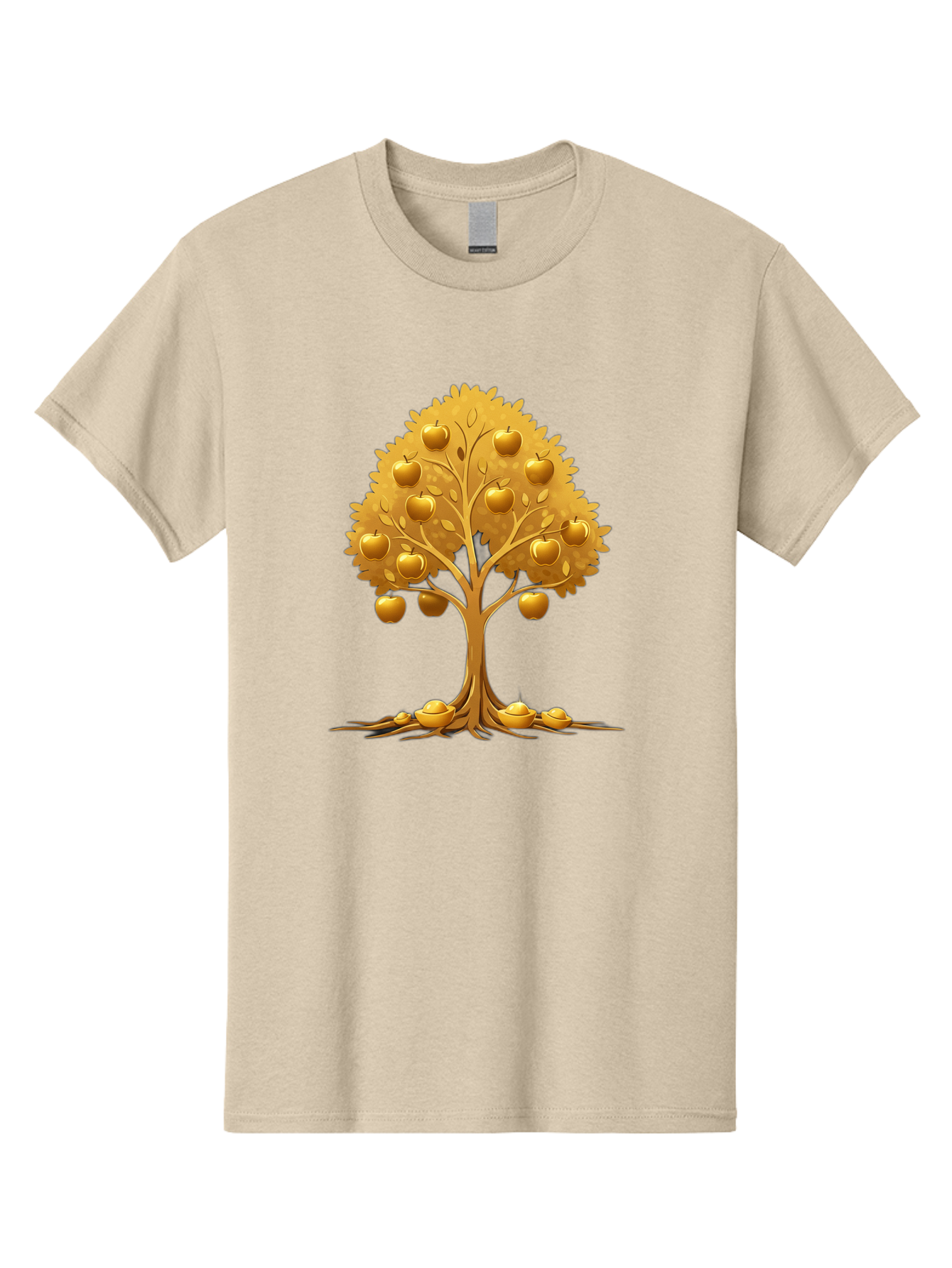 Golden-Apple-Tree Men'S Graphic Tee, 100% Cotton, Comfortable Casual Summer Wear, Machine Washable, Golden Apple Tree, Fruiting Tree, Lush Foliage, Abundant Harvest, Tree Roots, Golden Apples, Autumnal Theme, Symbol Of Prosperity Baa766