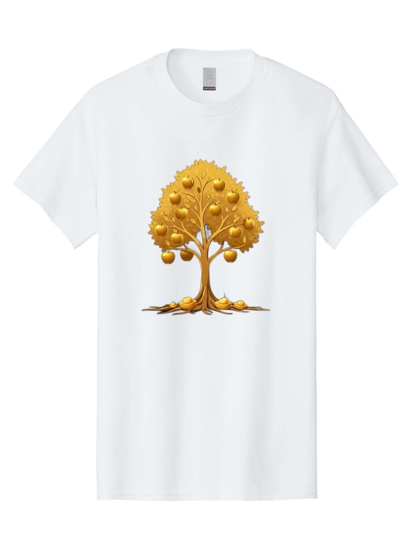 Golden-Apple-Tree Men'S Graphic Tee, 100% Cotton, Comfortable Casual Summer Wear, Machine Washable, Golden Apple Tree, Fruiting Tree, Lush Foliage, Abundant Harvest, Tree Roots, Golden Apples, Autumnal Theme, Symbol Of Prosperity Baa766