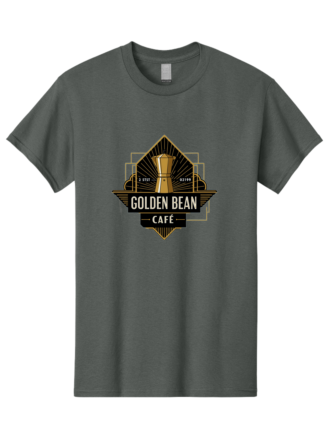 Golden-Bean-Cafe Men'S Graphic Tee, 100% Cotton, Comfortable Casual Summer Wear, Machine Washable, Coffee Shop Logo, Coffee Bean, Cafe Branding, Gold Accents, Art Deco Style, Vintage Flair, Coffee Culture, Cafe Experience, Specialty Coffee Baa767