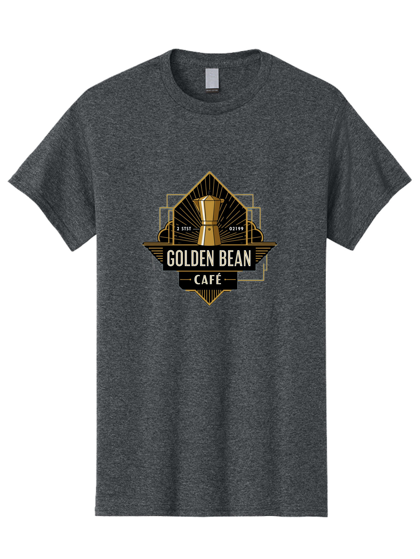 Golden-Bean-Cafe Men'S Graphic Tee, 100% Cotton, Comfortable Casual Summer Wear, Machine Washable, Coffee Shop Logo, Coffee Bean, Cafe Branding, Gold Accents, Art Deco Style, Vintage Flair, Coffee Culture, Cafe Experience, Specialty Coffee Baa767