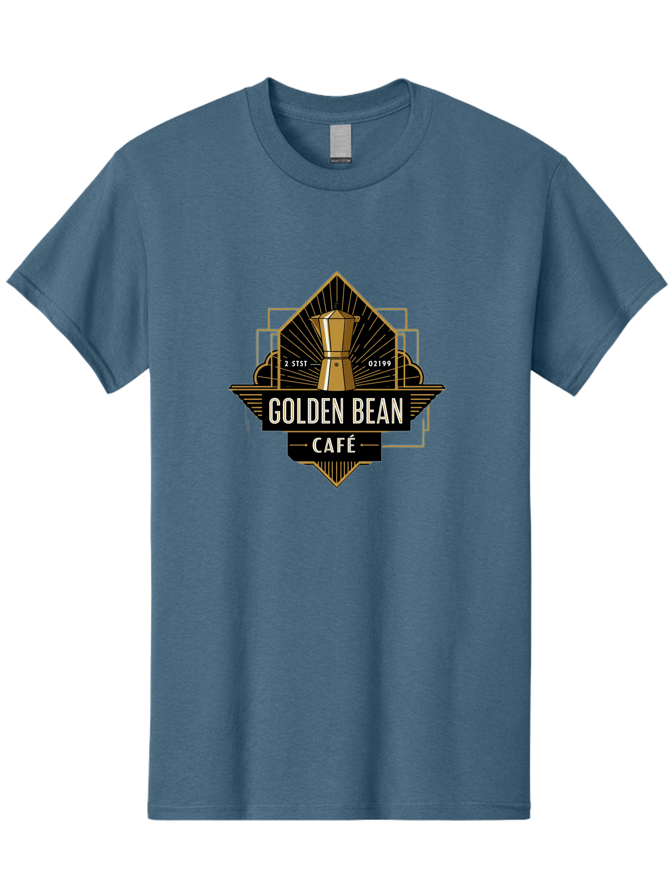 Golden-Bean-Cafe Men'S Graphic Tee, 100% Cotton, Comfortable Casual Summer Wear, Machine Washable, Coffee Shop Logo, Coffee Bean, Cafe Branding, Gold Accents, Art Deco Style, Vintage Flair, Coffee Culture, Cafe Experience, Specialty Coffee Baa767