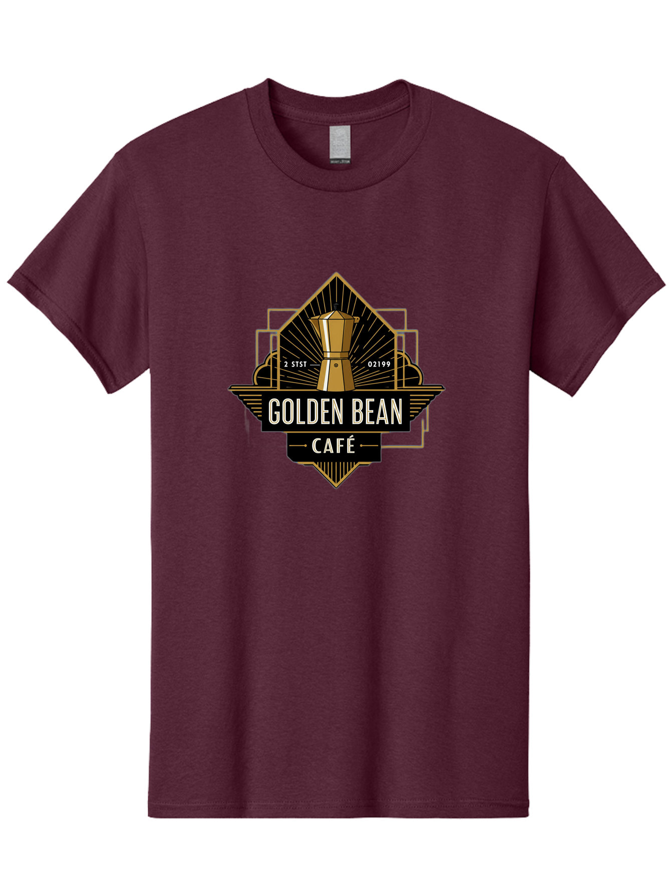 Golden-Bean-Cafe Men'S Graphic Tee, 100% Cotton, Comfortable Casual Summer Wear, Machine Washable, Coffee Shop Logo, Coffee Bean, Cafe Branding, Gold Accents, Art Deco Style, Vintage Flair, Coffee Culture, Cafe Experience, Specialty Coffee Baa767