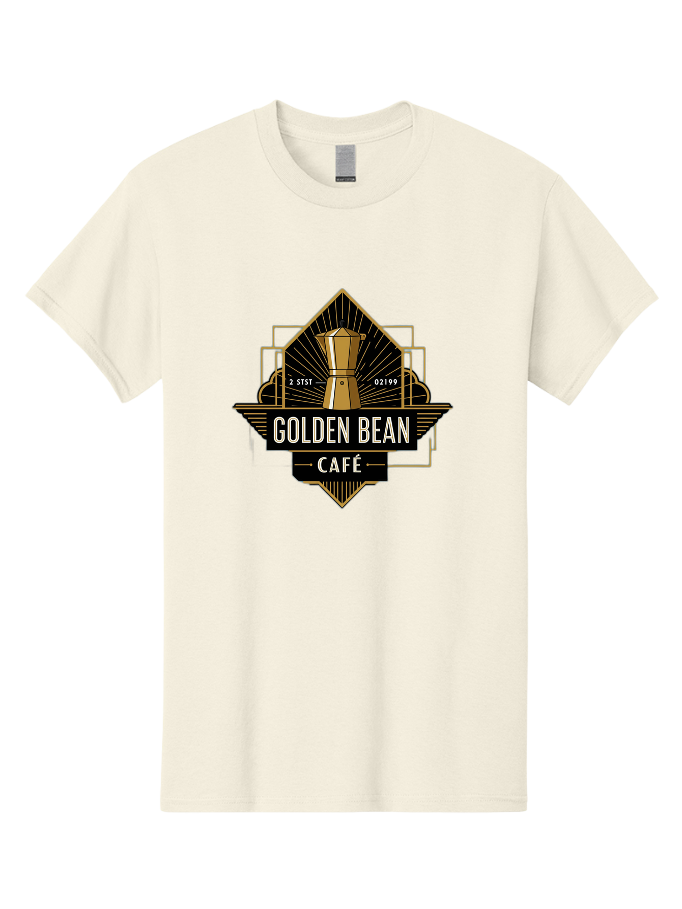 Golden-Bean-Cafe Men'S Graphic Tee, 100% Cotton, Comfortable Casual Summer Wear, Machine Washable, Coffee Shop Logo, Coffee Bean, Cafe Branding, Gold Accents, Art Deco Style, Vintage Flair, Coffee Culture, Cafe Experience, Specialty Coffee Baa767