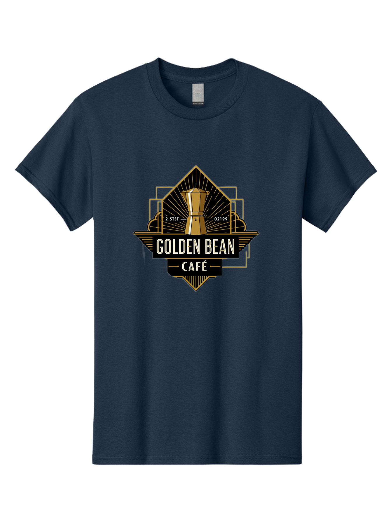 Golden-Bean-Cafe Men'S Graphic Tee, 100% Cotton, Comfortable Casual Summer Wear, Machine Washable, Coffee Shop Logo, Coffee Bean, Cafe Branding, Gold Accents, Art Deco Style, Vintage Flair, Coffee Culture, Cafe Experience, Specialty Coffee Baa767