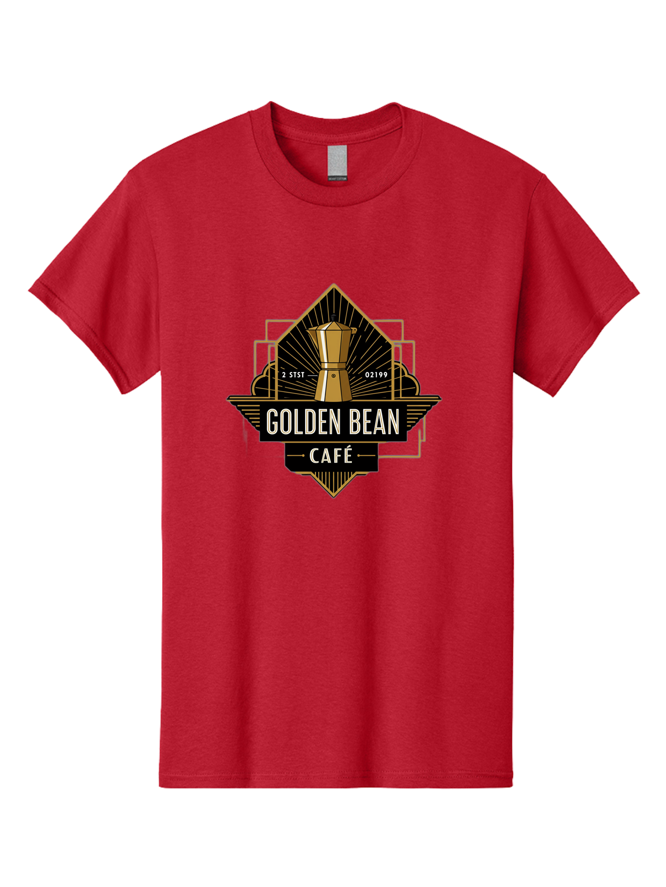Golden-Bean-Cafe Men'S Graphic Tee, 100% Cotton, Comfortable Casual Summer Wear, Machine Washable, Coffee Shop Logo, Coffee Bean, Cafe Branding, Gold Accents, Art Deco Style, Vintage Flair, Coffee Culture, Cafe Experience, Specialty Coffee Baa767